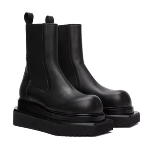 Men High Top Platform PU Leather Sneakers Black