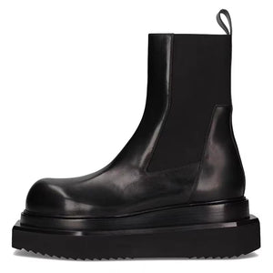 Men High Top Platform PU Leather Sneakers Black