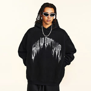 Men Side Pockets Black Y2K Hoodie