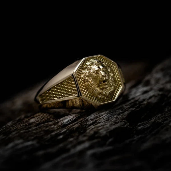 Mens Gold Ring Lion