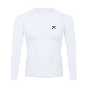White colourway laid flat from the front, a small black logo high on the left of the chest