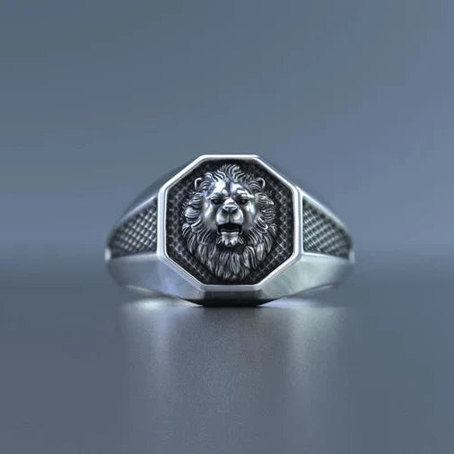 Mens Silver Lion Ring