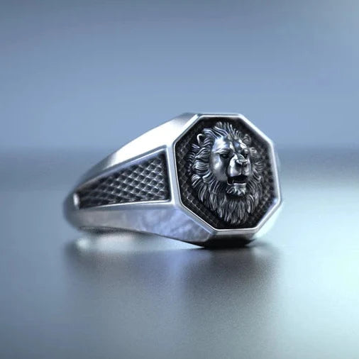 Mens Silver Lion Ring