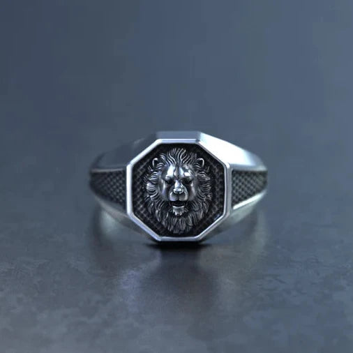 Mens Silver Lion Ring