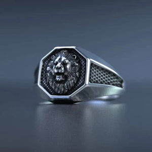 Mens Silver Lion Ring