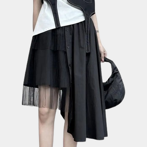 Mesh Asymmetry Skirt Pants