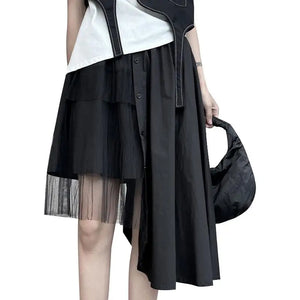 Mesh Asymmetry Skirt Pants