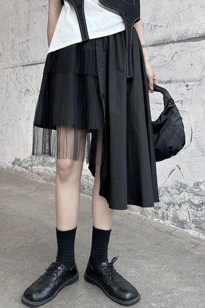 Mesh Asymmetry Skirt Pants