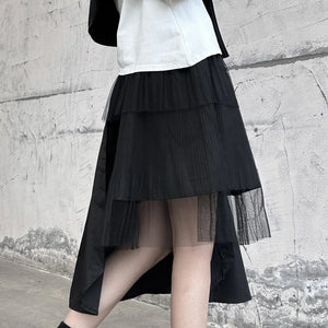 Mesh Asymmetry Skirt Pants