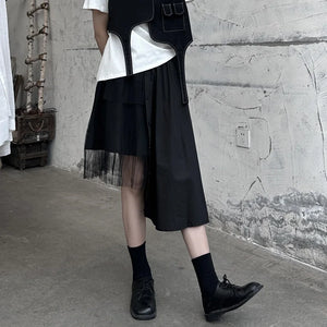 Mesh Asymmetry Skirt Pants