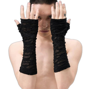 Mesh Knitted Techwear Fingerless Gloves - product view on white background