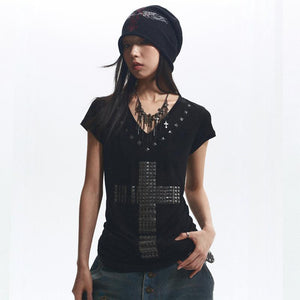 Metal Cross print Y2K Top