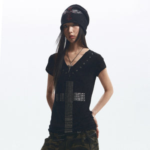 Metal Cross print Y2K Top