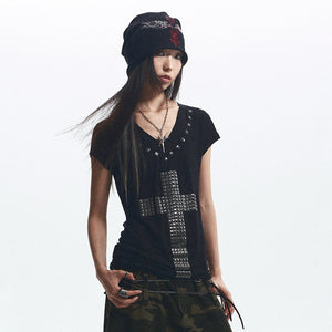 Metal Cross print Y2K Top