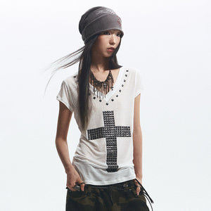 Metal Cross print Y2K Top