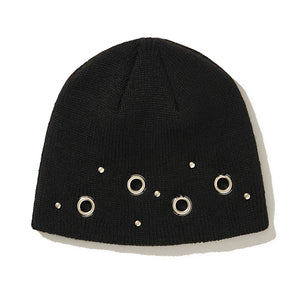 2025 Autumn Winter Korean Style Metal Eyelet Knitted Hat Man Woman Casual Hip Hop Punk Beanie Skull Cap