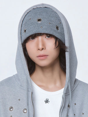 2025 Autumn Winter Korean Style Metal Eyelet Knitted Hat Man Woman Casual Hip Hop Punk Beanie Skull Cap
