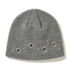 2025 Autumn Winter Korean Style Metal Eyelet Knitted Hat Man Woman Casual Hip Hop Punk Beanie Skull Cap