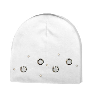 2025 Autumn Winter Korean Style Metal Eyelet Knitted Hat Man Woman Casual Hip Hop Punk Bea - WHITE