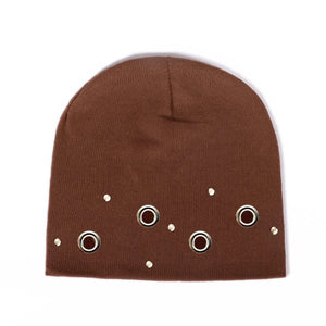 2025 Autumn Winter Korean Style Metal Eyelet Knitted Hat Man Woman Casual Hip Hop Punk Bea - brown