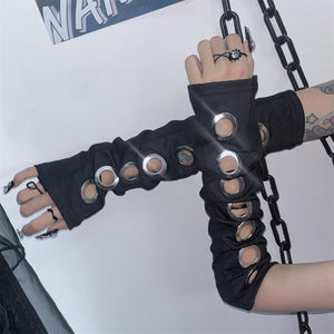 Metal Eyelets Techwear Streetwear Long Gloves