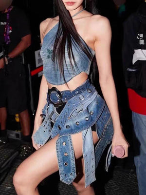 Metal Hole Belt Y2K Skirt