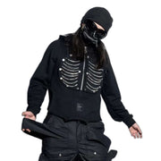 Sweat à capuche Techwear avec fermetures éclair côtelées métalliques