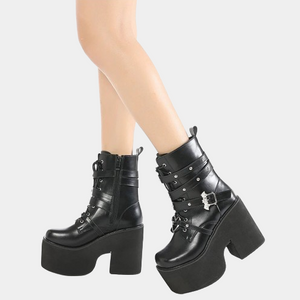 Mid Calf Black Lace Up Boots