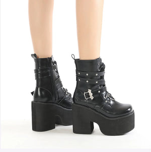 Mid Calf Black Lace Up Boots