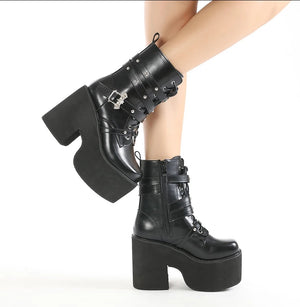 Mid Calf Black Lace Up Boots