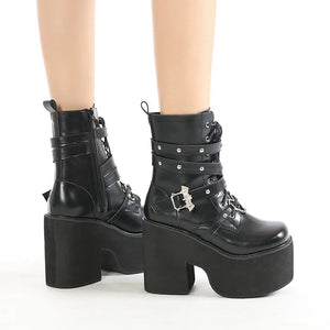 Mid Calf Black Lace Up Boots