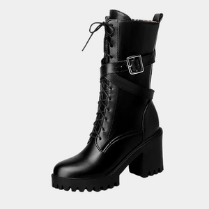 Mid Calf Lace Up Black Boots