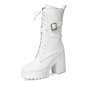 Mid Calf Lace Up Black Boots