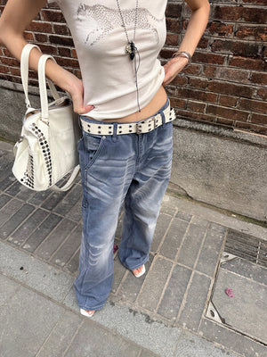 Mid Waist Denim Jeans Women's Y2K