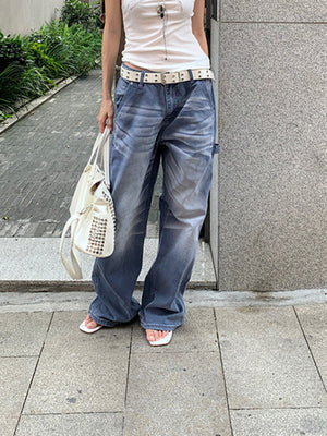 Mid Waist Denim Jeans Women's Y2K