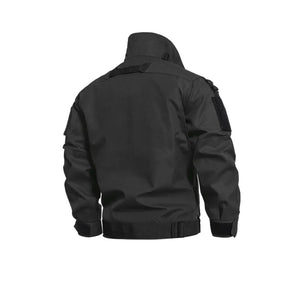 Black jacket shown from the back on a white background