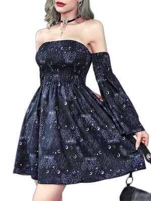 Moon Witchy Goth Dress - product view on white background