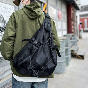 Large capacity techwear shoulder bag in black, grey, blue or brown