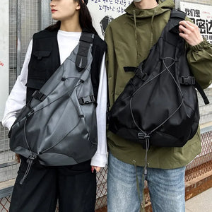 Large capacity techwear shoulder bag in black, grey, blue or brown