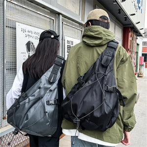 Large capacity techwear shoulder bag in black, grey, blue or brown
