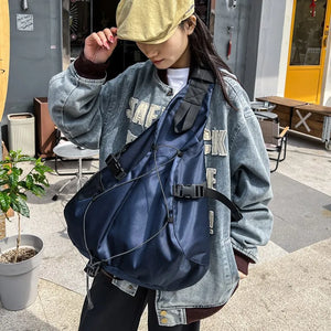 Large capacity techwear shoulder bag in black, grey, blue or brown