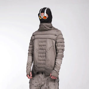 Mud Dyed Techwear Sweatshirt in khaki — dark techwear streetwear, view 2 of 7