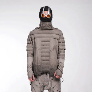 Mud Dyed Techwear Sweatshirt in khaki — dark techwear streetwear, view 3 of 7