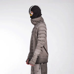 Mud Dyed Techwear Sweatshirt in khaki — dark techwear streetwear, view 4 of 7
