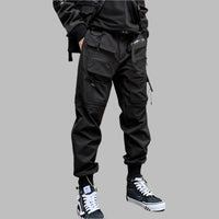 Multi-pocket Buckle Design Premium Black Pant
