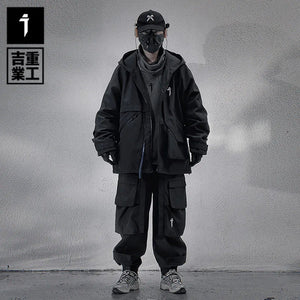 Multi-pocket Patchwork Design Premium Black Pants