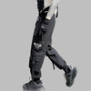 Multi-pocket Ribbon Patchwork Premium Black Pant