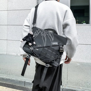 Grey and black multi pocket techwear school bag