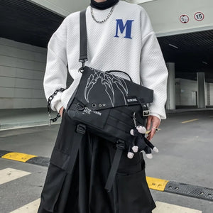Grey and black multi pocket techwear school bag