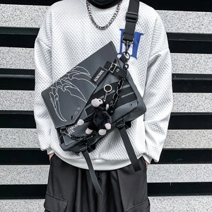 Grey and black multi pocket techwear school bag